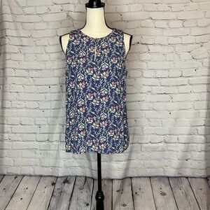 LOFT Blue Floral Sleeveless Keyhole Cut Out Tie Back Top Medium NWT